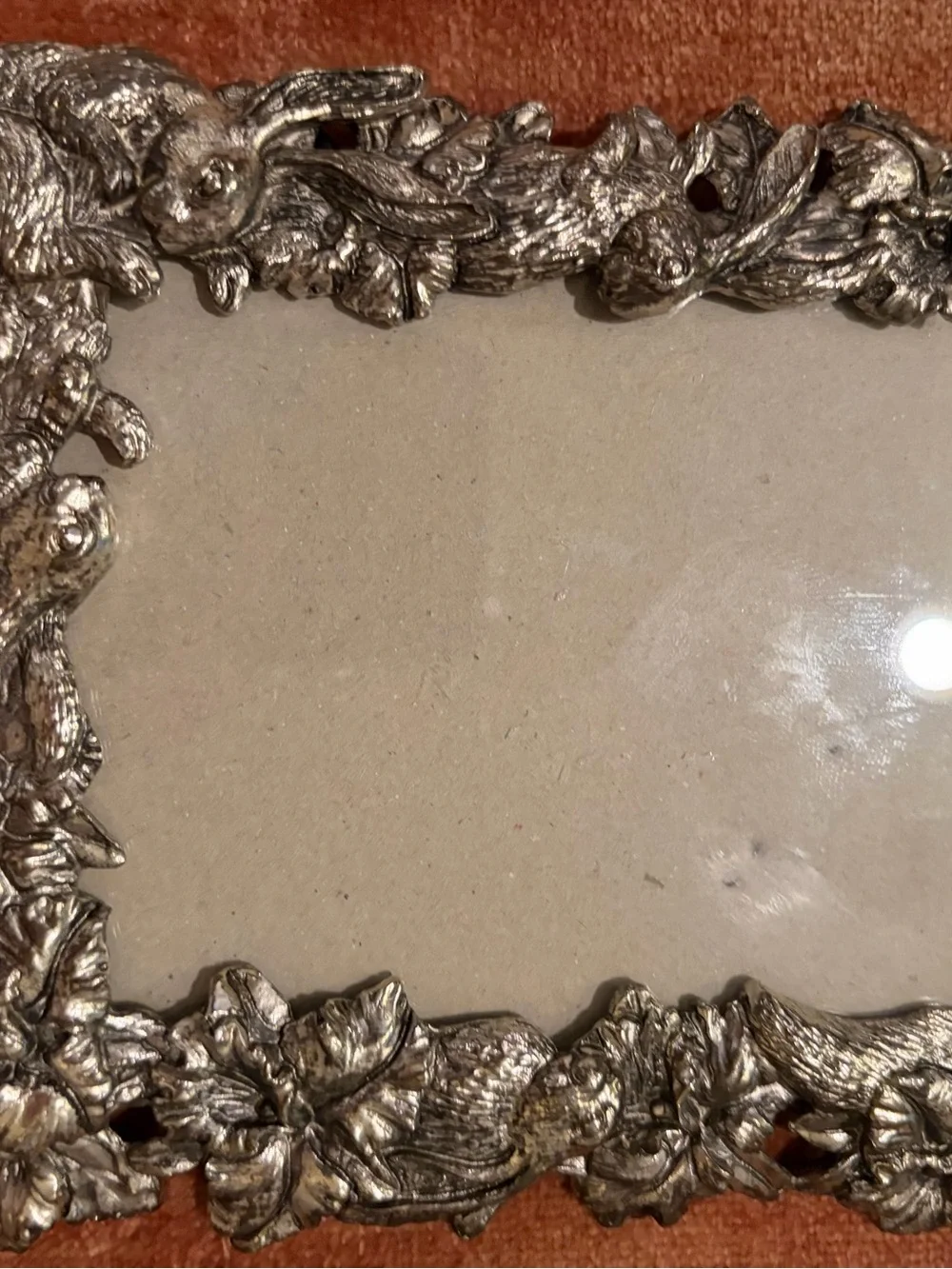 EUC Arthur Court  Ornate Metal Bunny Frame Accent in Antique Silver pewter